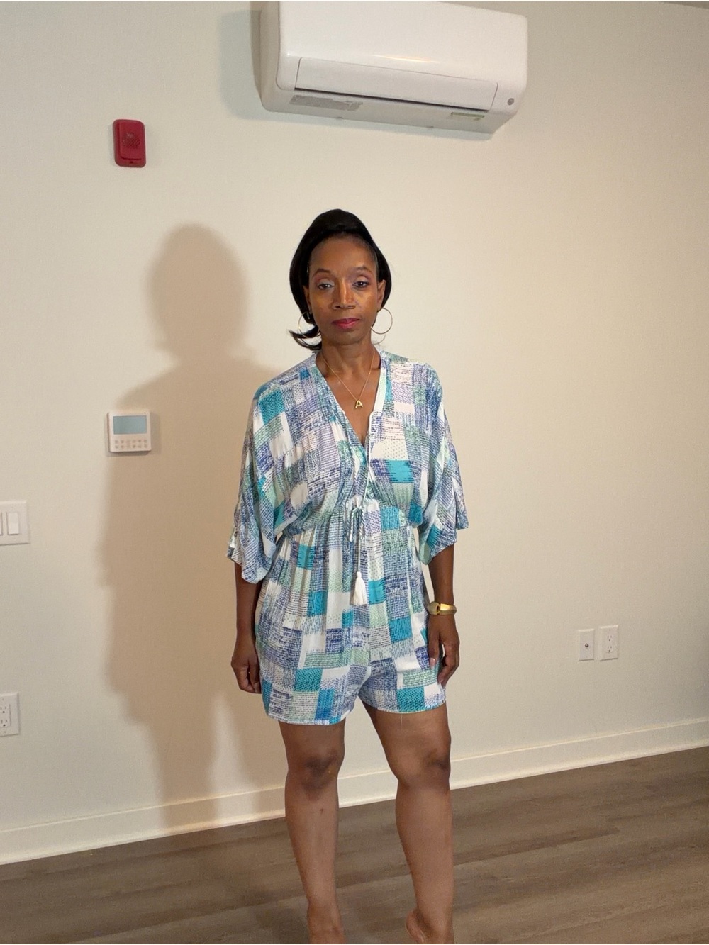 Blue & White Patchwork Romper